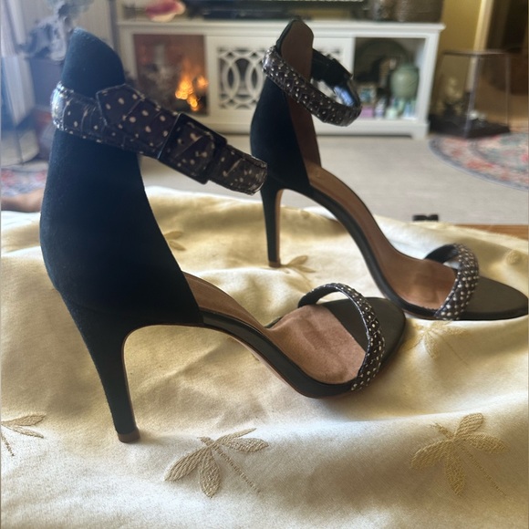 Joie Black w/ White Dots Ankle Strap Leather High Heel Shoes. - Picture 3 of 12